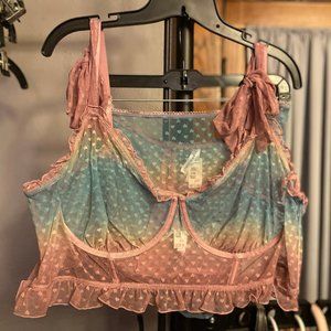 Cotton Candy Hearts Pink/Blue Longline Bralette and Hipster Panty Set - Size 4